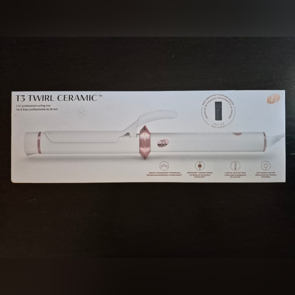 T3 Twirl Ceramic 1 1/4" White/ Rose Gold Professional Curling Iron